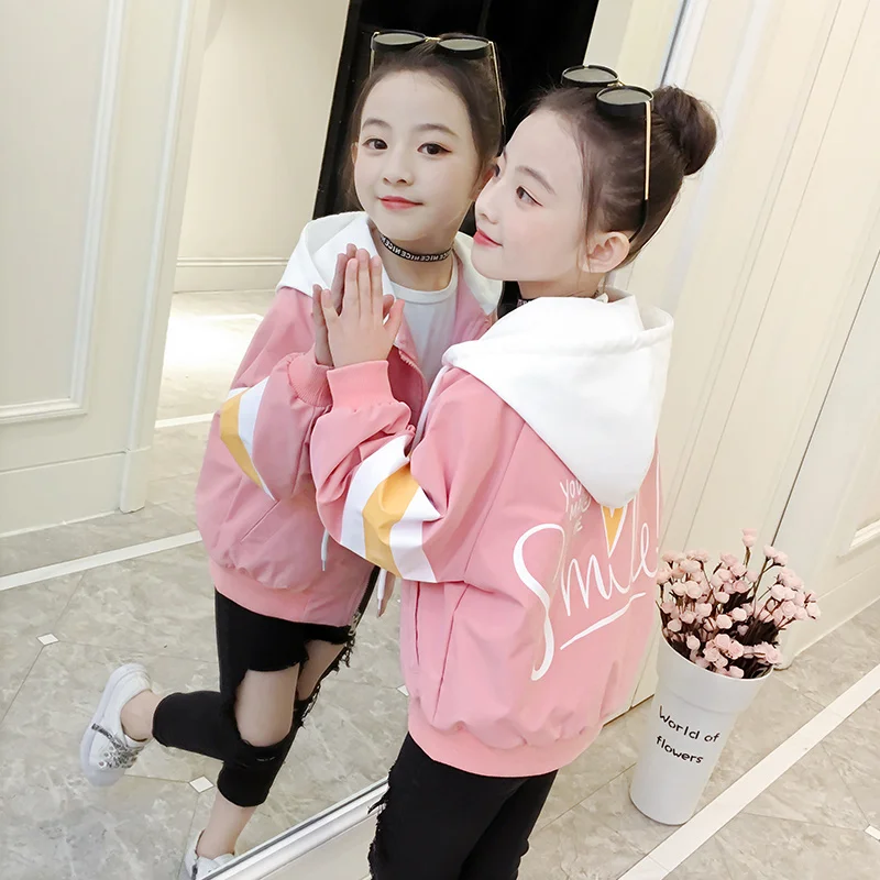 

Famli New Spring Girls Jackets And Coats Hooded Letter Printing Kids Windbreaker Jackets Autumn Jackets For Girl Children Coat