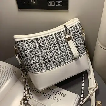

Contrast color Weave Bucket bag 2020 Fashion New High-quality PU Leather Women's Designer Handbag Chain Shoulder Crossbody Bag