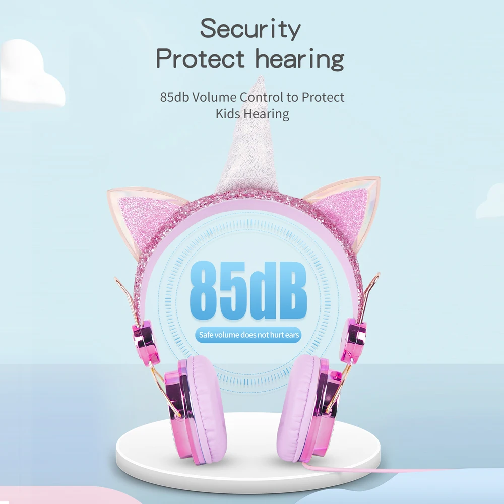 BlueWow B121 Cute Cartoon Diamond Unicorn Wired Headphone Headset For Kids Online Learning