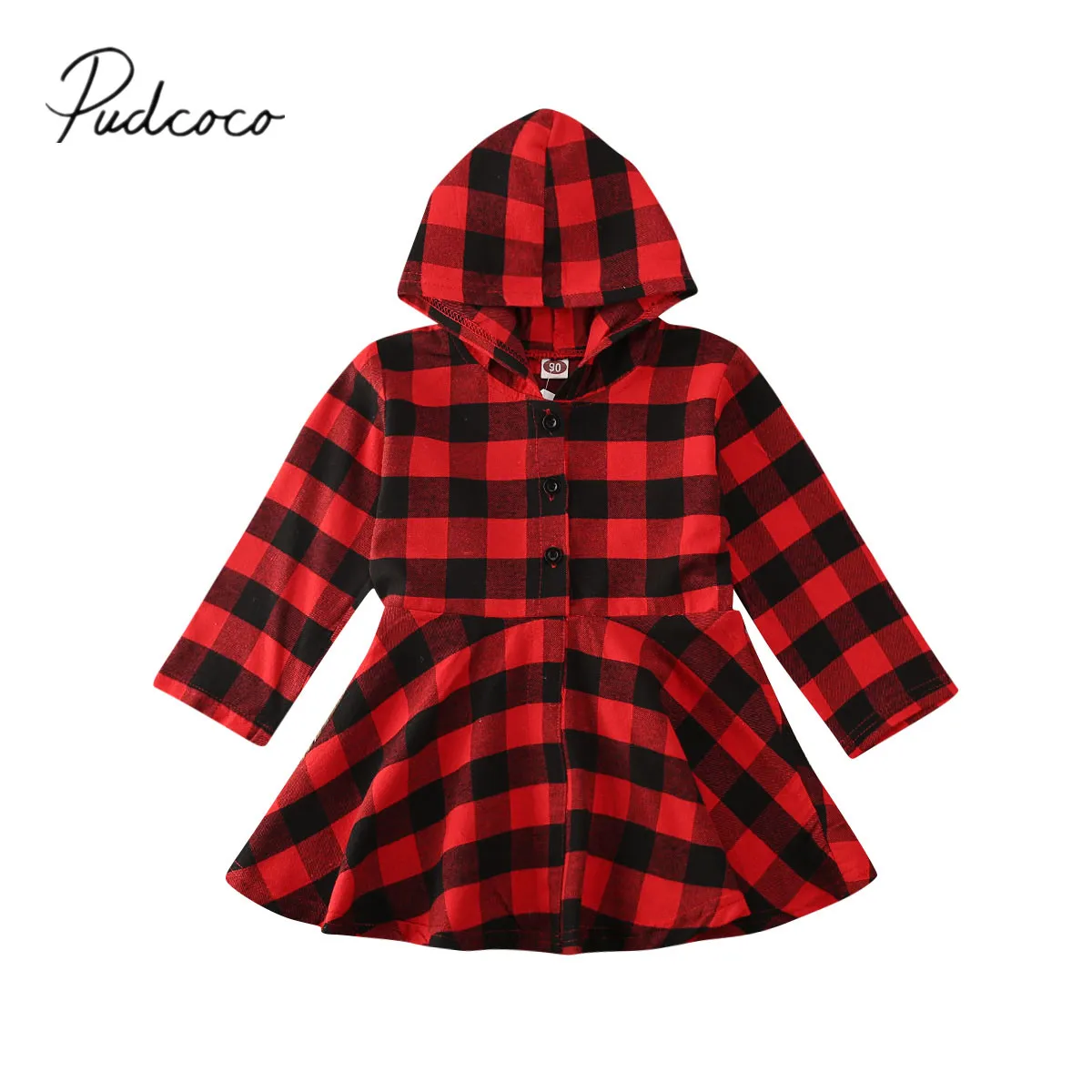 Г. Весенне-осенняя одежда для малышей Рождественская клетчатая одежда для маленьких девочек платье-рубашка с длинными рукавами и капюшоном От 1 до 6 лет