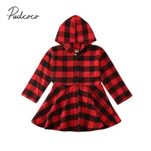 Г. Весенне-осенняя одежда для малышей Рождественская клетчатая одежда для маленьких девочек платье-рубашка с длинными рукавами и капюшоном От 1 до 6 лет