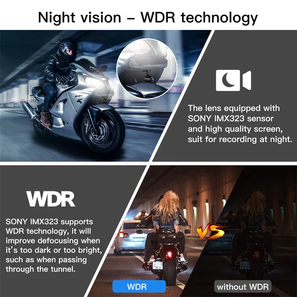 Blueskysea B1M мини видеорегистратор для мотоцикла с Wi Fi двойная камера HD 1080P без экрана