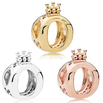

JrSr new 100% 925 Sterling Silver Beads Crown Letter O Openwork Charms Fit Pandora Bracelet Women DIY Jewelry gift Free shipping