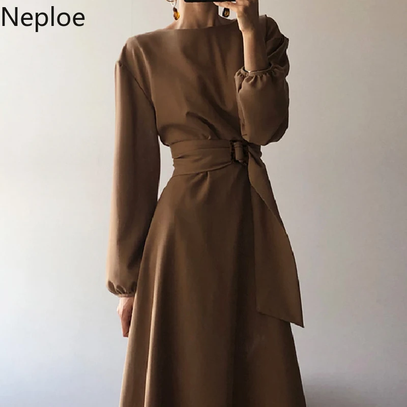 Корейское шикарное длинное платье Neploe с тонкой талией на шнуровке женское