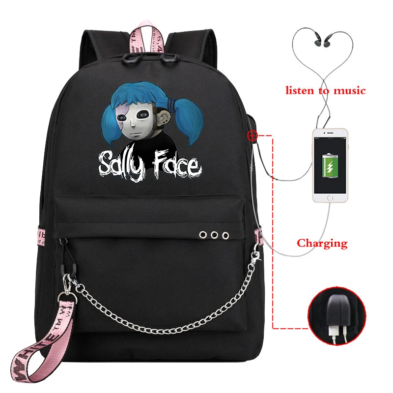 Girls Backpacks 3 sally face Printed Backpacks for Teenage Girls Schoolbags casual Backpack Travel Laptop Bags Blue/pink/black/white Bagpack Bags - Цвет: Girls Backpacks 3