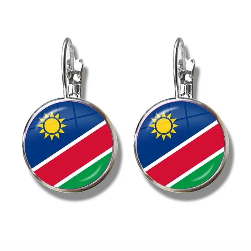 Botswana,Namibia,Swaziland,Madagascar,Malawi,Mayotte National Flag Glass Cabochon French Hook Earrings Jewelry for Women Gift