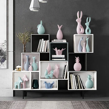 

Ceramic Deer Rabbit Figurines Home Decoration Crafts Livingroom Desktop Animal Ornaments Modern Wedding Gift Sales Pink Green
