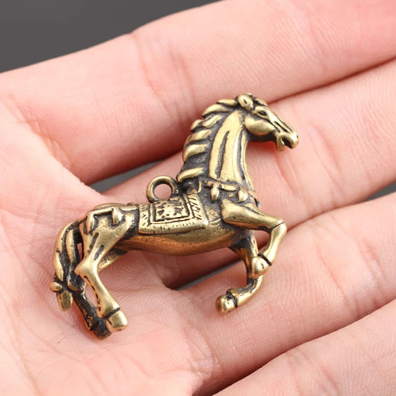 Медная Беговая лошадь миниатюрные фигурки маленькие настольные украшения Ретро латунные Животные украшения для дома металлические подвески для ключей