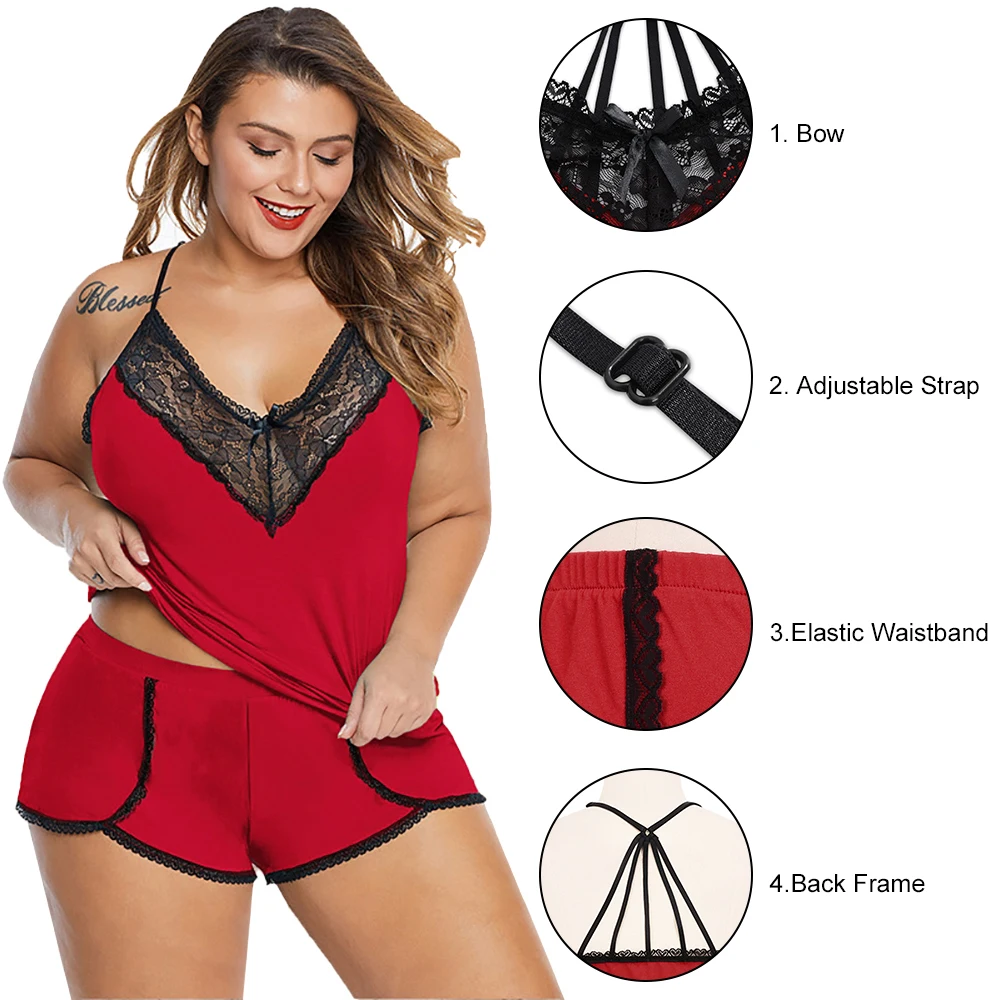Woman Sexy Underwear Set Plus Size Lace Stitching See Through Mesh Backless Lingerie Suit Costume Fashion Pajamas Sleepwear