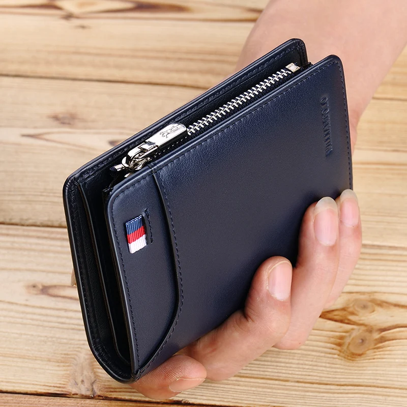 Multi-function Genuine Leather Short Wallet Men Card Holder Coins Purse Male Small Wallet High Quality Zipper Real Men's Leather