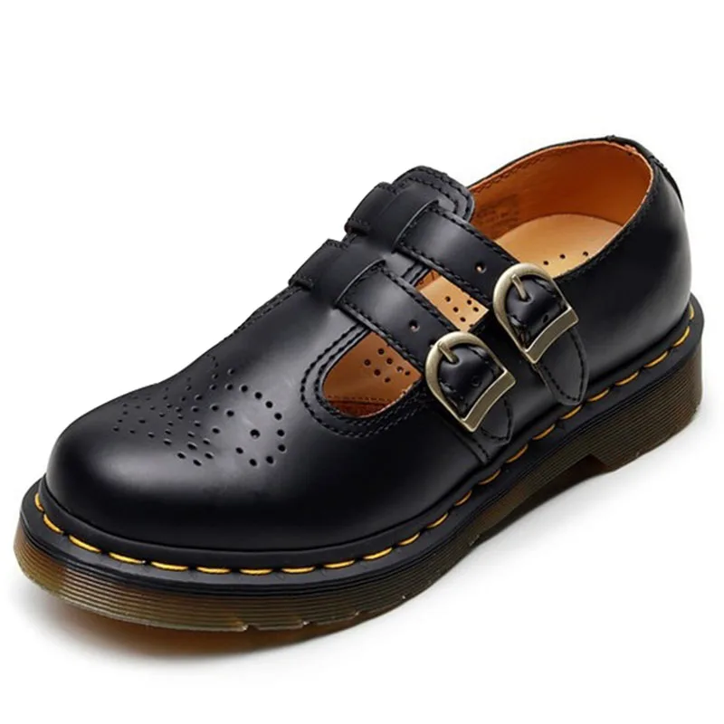 

Mary Jane shoes cowhide flat heel women ankle strap round toe fashion student casual women's shoes black Retro Lolita shoes