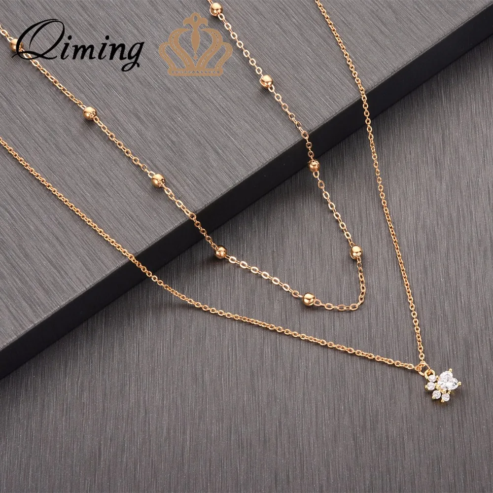 

Multi Layer Necklace Small Beads Lovely CZ Crystal Dog Paw Silver Gold Statement Pendant Necklace Birthday Gift Bijoux