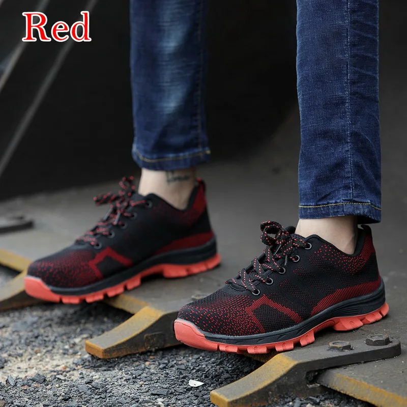 Прямая поставка; неубиваемая обувь Райдера; Мужская и женская обувь со стальным носком; ботинки с защитой от проколов; рабочие кроссовки; дышащая обувь - Цвет: B red