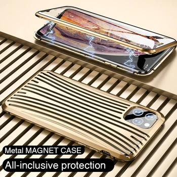 

Magnetic Adsorption Metal Case For iPhone 11 11 Pro Max Hollow out Magnet Phone Case For iPhone X Xs Max XR 8 7 Clear Flip Cover
