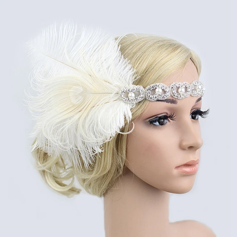Headpiece Feather Flapper Headband Great Gatsby Headdress hair clips Prom headdress accesorios para el cabello - Цвет: WT