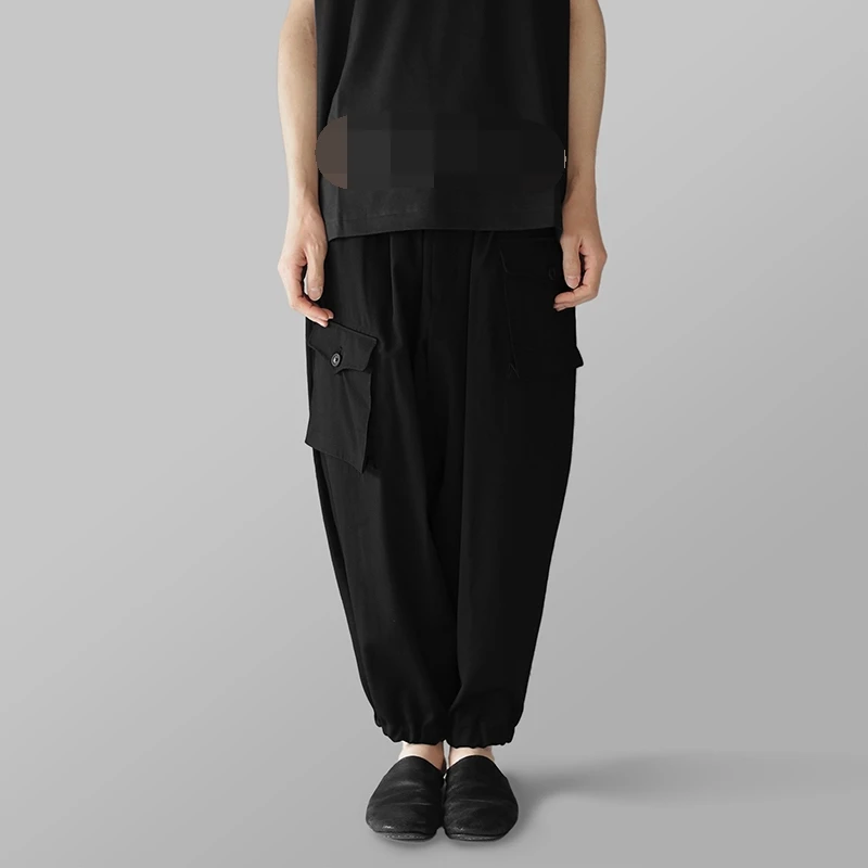 Men's Pants Casual Pants Radish Pants Spring And Autumn New Black Elastic Waist Loose Pocket Design Tapered Pants