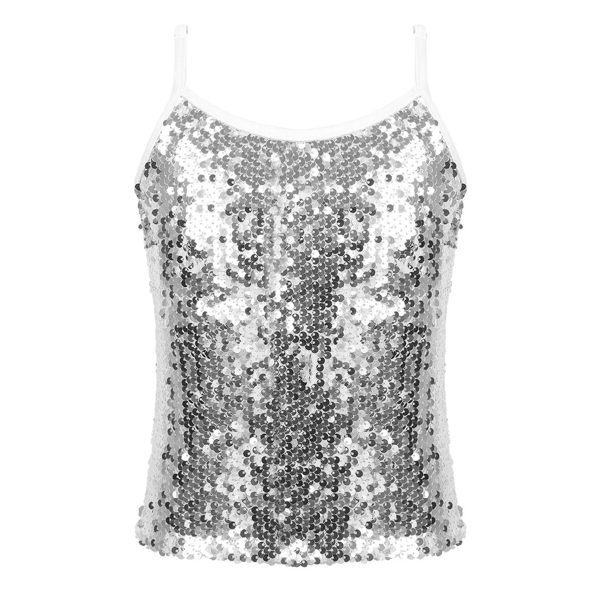Kids Girls Shiny Sequins Camisole Tank Top for Jazz Modern