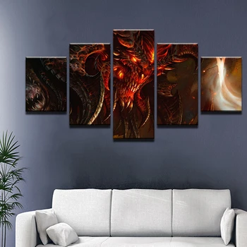 

5 Panel Abstract Fire Dragon Poster Wall Art Picture Home Decoration Living Room Canvas Print Wall Oil Picture Printing