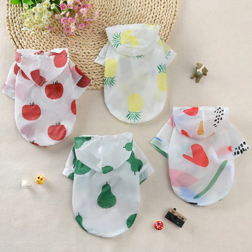 

Summer Sun Protection Hoodie Small Dog Clothes Dog Raincoat Sun-proof Clothing For Small Medium Pets Fruit Printing Print Poncho