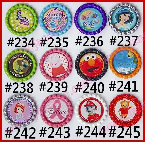 500pcs1 дюймовая мультяшная плоская бутылочная Кепка с персонажами из мультфильмов, плоская бутылочная Кепка для самостоятельной сборки, аксессуары для волос с бантом