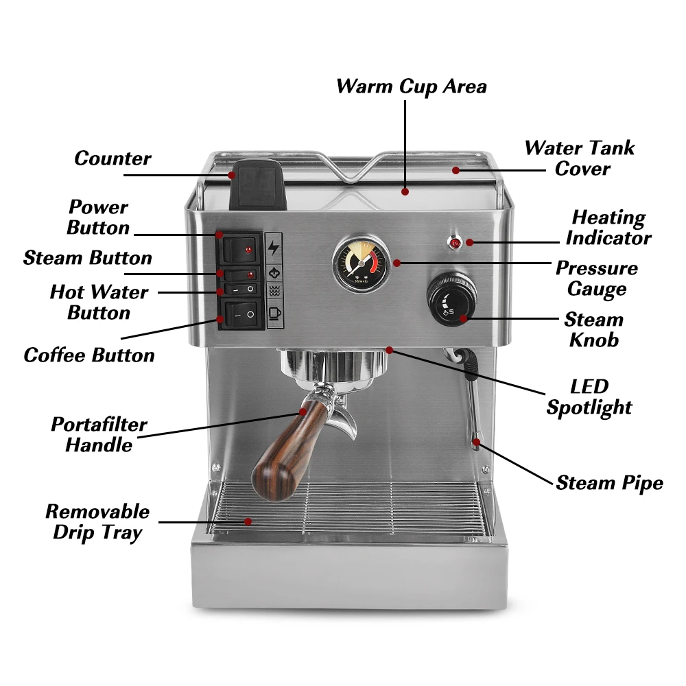 ITOP 9~15 Bar Espresso Coffee Maker Machine 58mm Portafilter Semi-automatic Espresso Coffee Machine 3.5L Water Tank 220V-240V automatic coffee machine