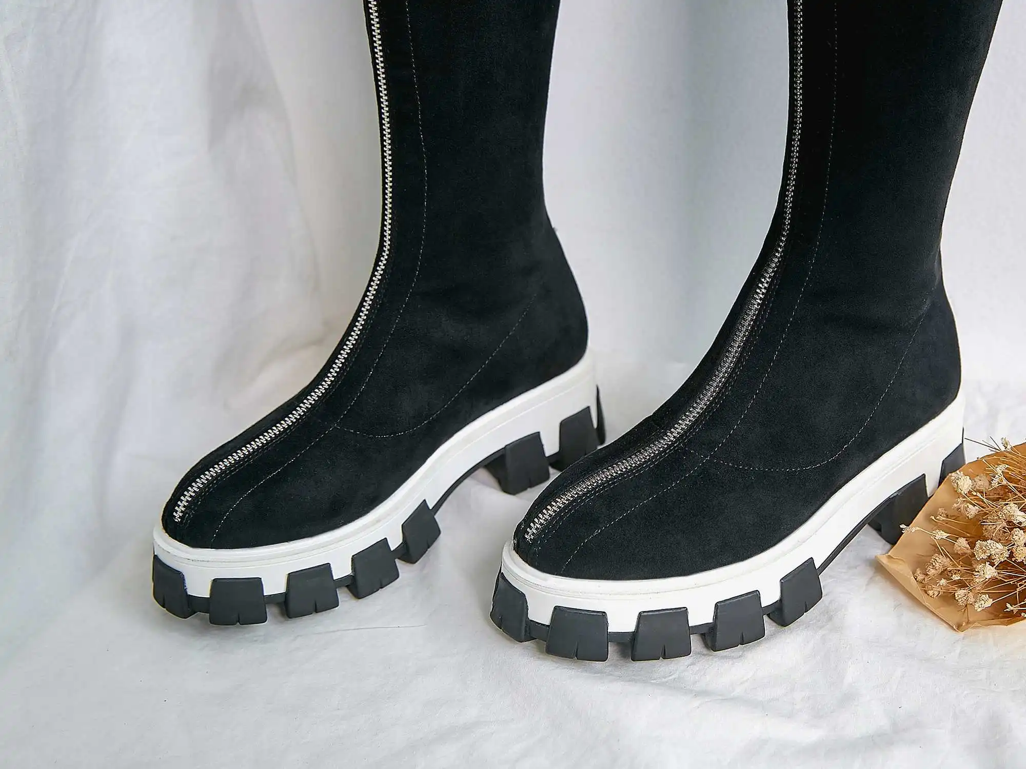 Chaussures femme/эластичные высокие сапоги женская зимняя обувь ботфорты с толстой подошвой в стиле панк; zapatos mujer