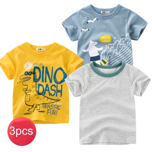 27kids 3pcs / lots 27kids 3pc garçons de modèle de dinosaure T-shirt pour enfants Tops bébé bébé vêtements de coton à manches courtes - Цвет: PFZUD H same picture