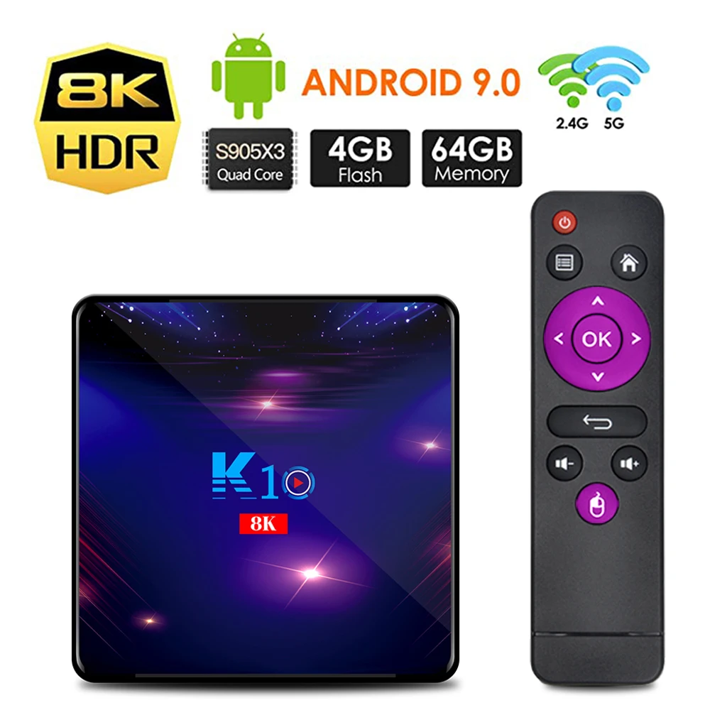 2020 K10 Andriod 9 0 TV Box 8K HD S905X3 android Set Top Netflix Youtube потоковая передача медиаплеер 3D Google Smart |