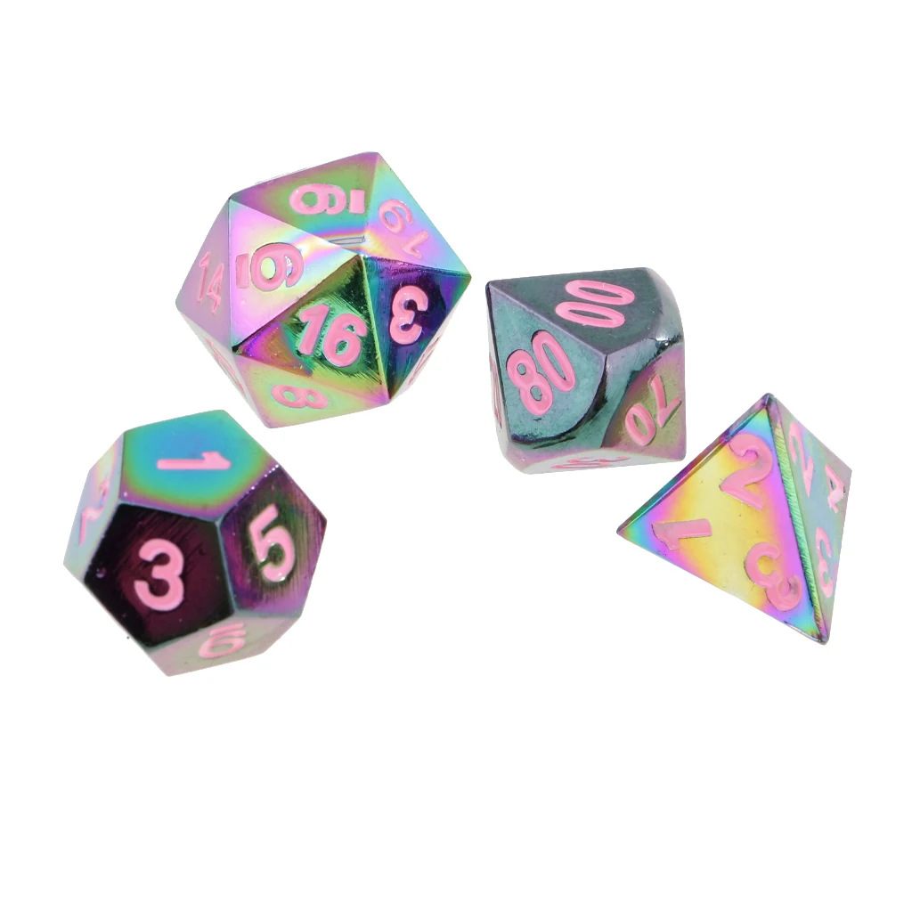 7pcs Rainbow Zinc Alloy Multi-sided D20 D12 D10 D8 D6 D4 Dices for Card Board Party Game Dungeons and Dragons MTG RPG Accessory