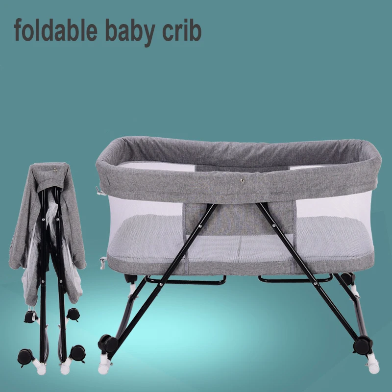 

Foldable Baby Crib Infant Bed Toddler Cradle Newborn Multi-function Rocking Bed With Mosquito Net 4 Wheels No Need To Install