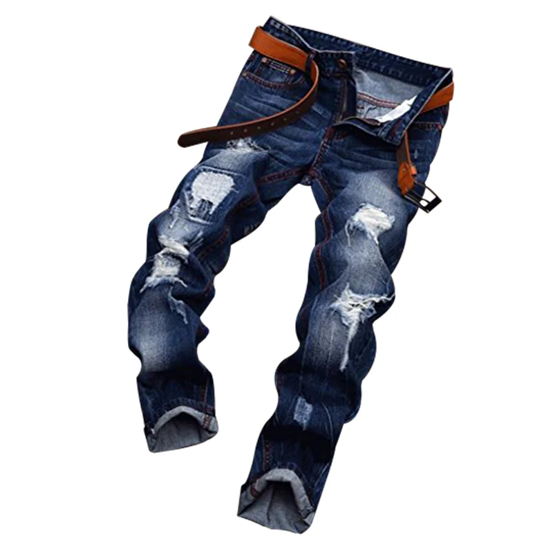 Hemiks Слим Фит Мужская рваные зауженные брюки джинсы Holess плиссированные Pantalones Hombre 5 карманами поясом повседневные джинсы Homme