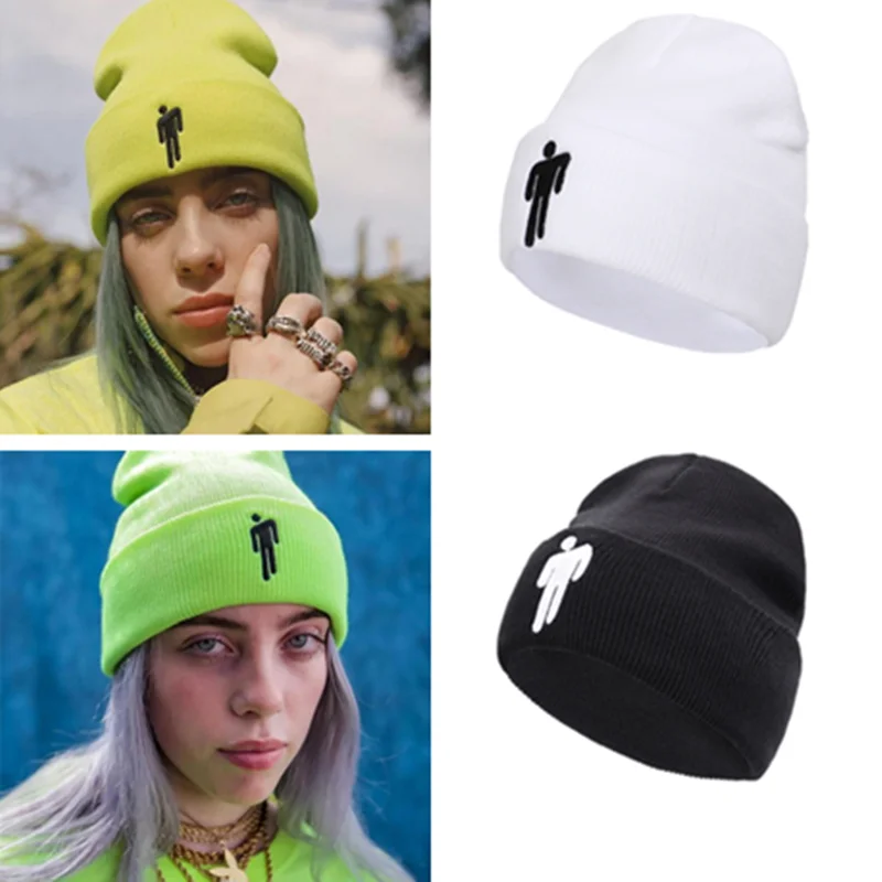 

Billie Eilish Winter men woman hats bonnet beanie knitted wool hat plus velvet caps skullies Thicker mask Hip-hop Beanie Bonnet