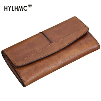 

Vintage Genuine Leather zipper purses Women wallet Female handmade card holder long wallets ladies cowhide clutch bags 2020 new