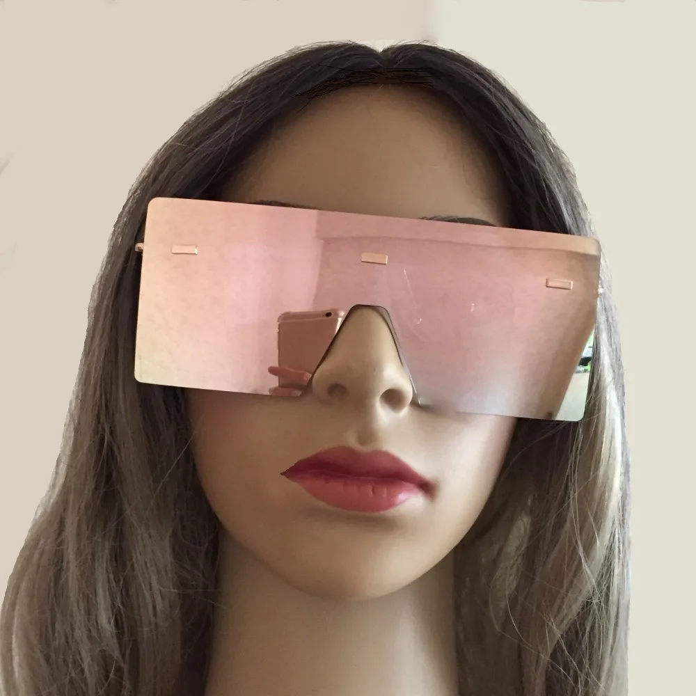 Негабаритные защитные рамки Светоотражающие Розовые Квадратные Солнцезащитные очки для женщин плоские брови зеркальные очки модные дизайнерские большие оттенки lunette UV