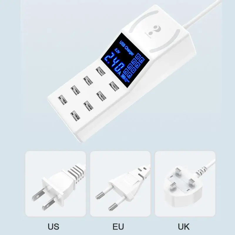 Многопортовый usb-адаптер EU, US, UK 8, настольное настенное зарядное устройство, умный светодиодный дисплей, зарядная станция, домашнее зарядное устройство, дорожное зарядное устройство для телефона