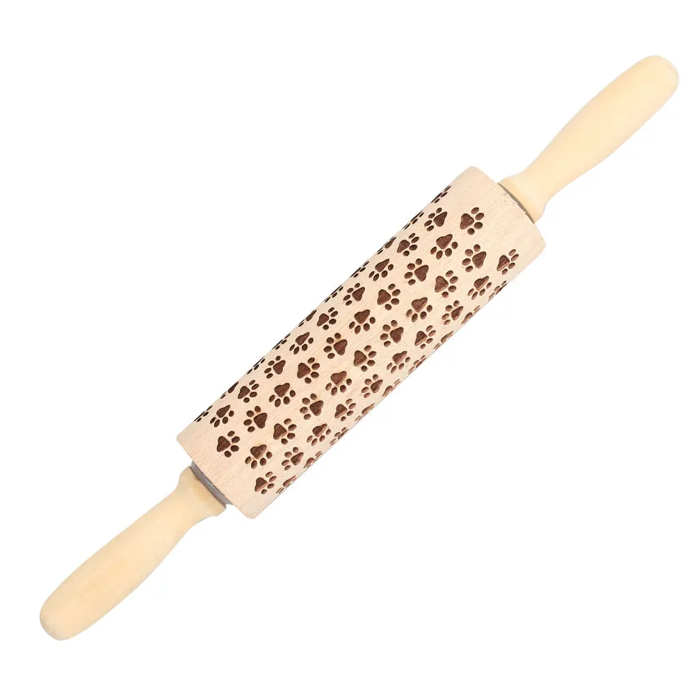 Wood Rolling Pin Cake Party Cookies Christmas Dough Roller Bakng Mold Tool Gingerbread DIY Beautiful Carving Kitchen