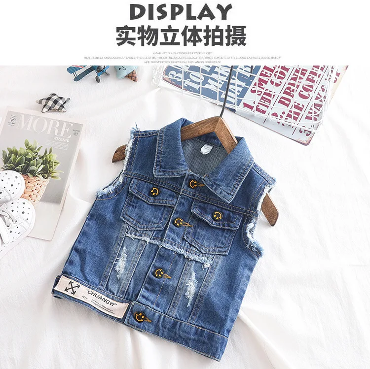 Autumn Childrenswear Small CHILDREN'S Denim Waistcoat Coat Korean-style New Style Baby Sleeveless Waistcoat Vest Clothes fo