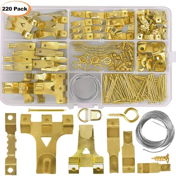 

Picture Hangers Kit 220 Pcs Wall Picture Hanging Kit Picture Metal Hanging Hooks Golden Photo Frame Hangers L5