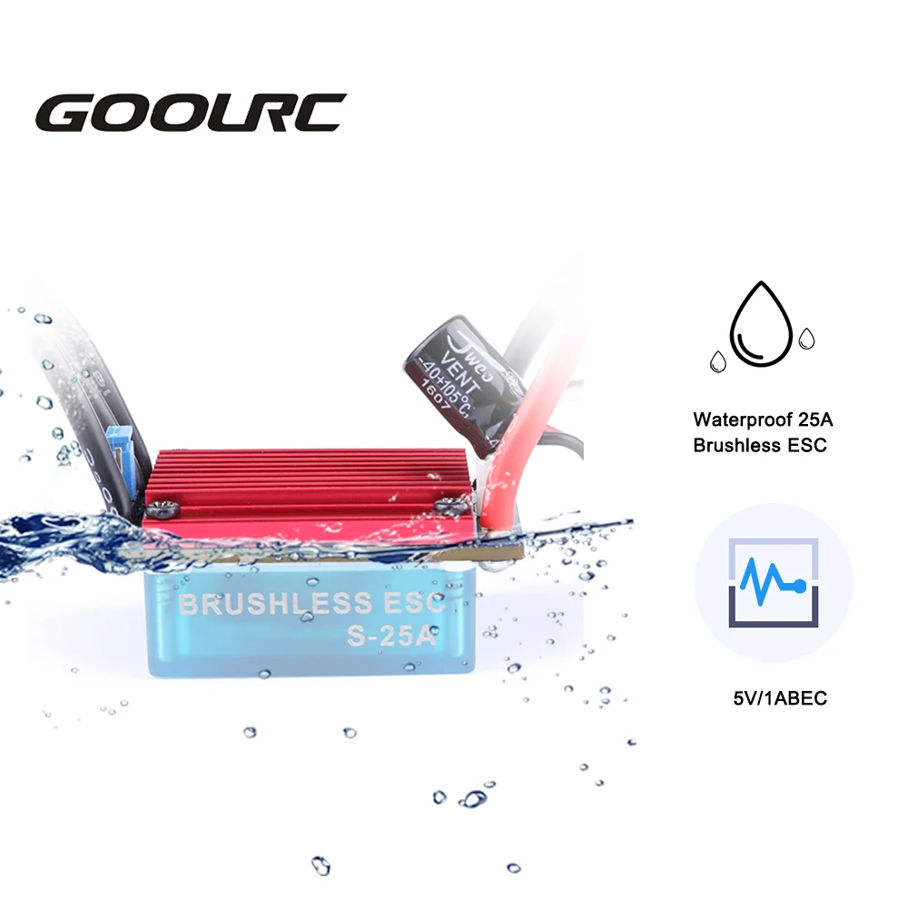 

GoolRC S-25A 25A Brushless ESC Waterproof Electric Speed Control Connector with 5V/1A BECT Male for 1/16 1/18 RC Car Truck
