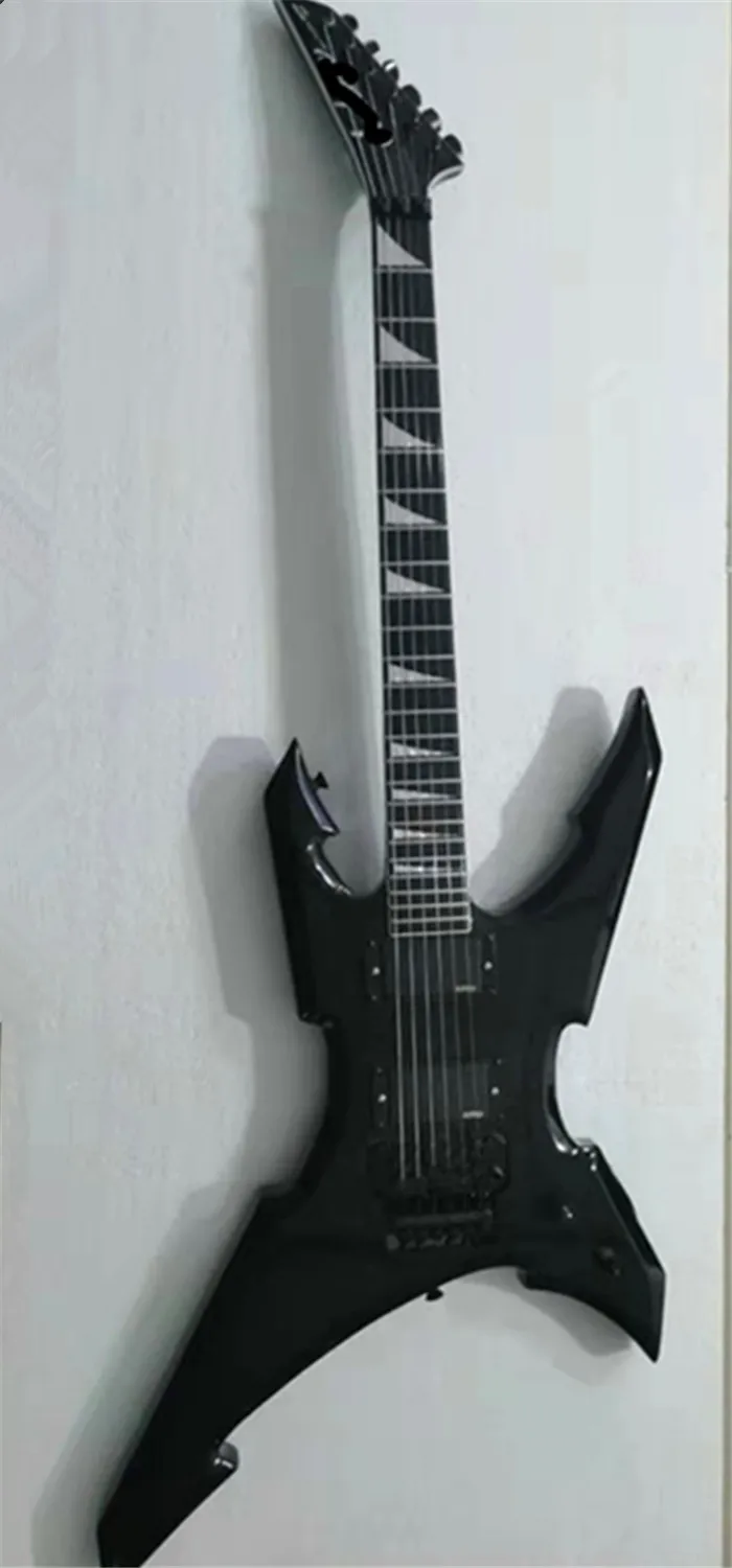 Transporte gratuito, guitarra Electrica con forma de 6 cuerdas, cuerpo negro, personalizada
