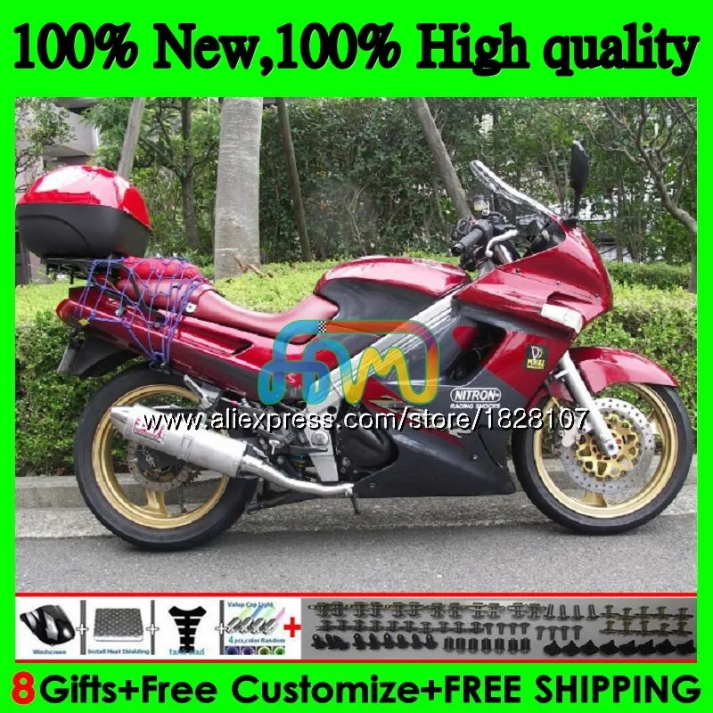 Корпус для KAWASAKI ZZR-250 90 95 96 97 98 99 ZZR 250 90-99 27BS. 49 ZZR250 1990 красного и серого цветов классный 1995 1996 1997 1998 1999 комплект обтекателей