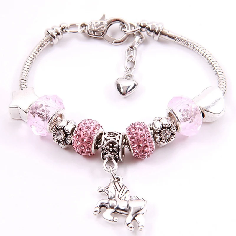 

Charm Bracelets Unicorn Horse Animal Heart Women Men Girl Boy Unisex Silver Jewelry Gift