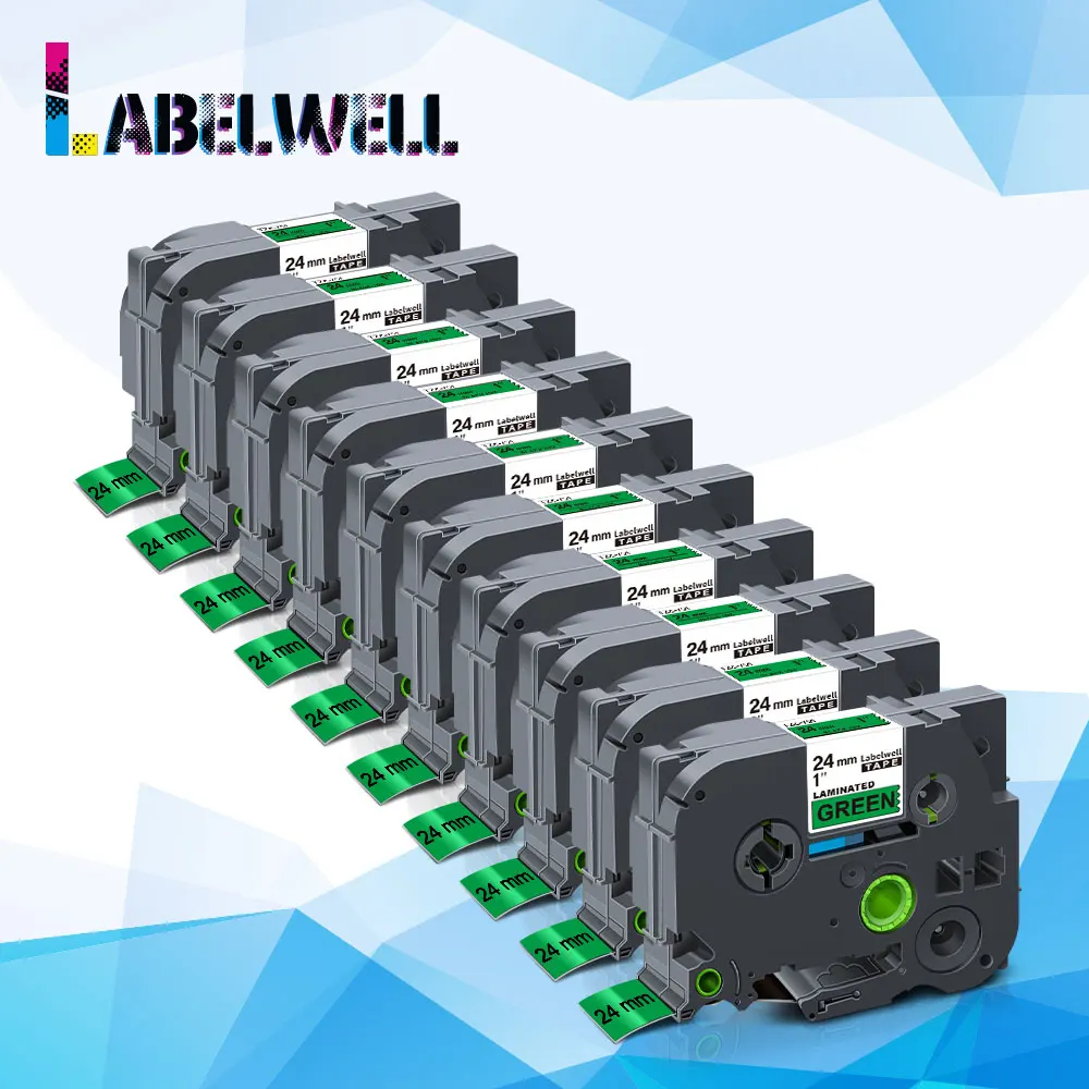 

Labelwell 10pk 751, совместим с 751, 24 мм * 8 м, черный на зеленой ленте для этикеток