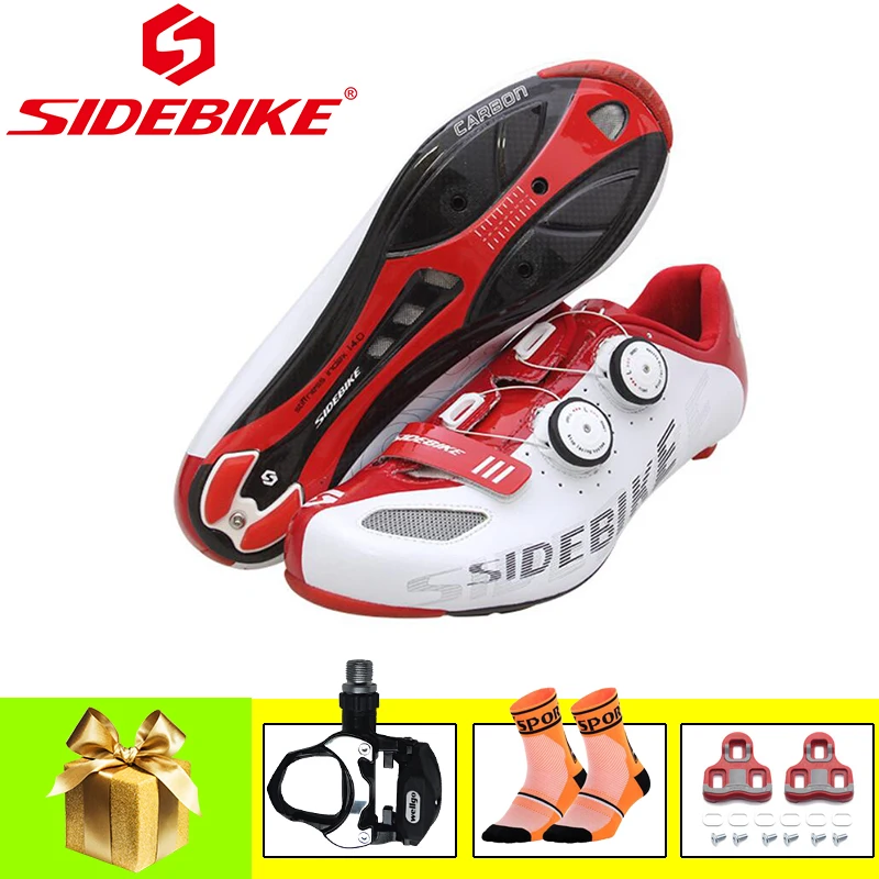 package 1 for W SIDEBIKE/Профессиональная обувь для шоссейного велоспорта, ультра-светильник, подошва из углеродного волокна, велосипедные педали, спортивная обувь для езды на велосипеде, дорожные кроссовки - Цвет: package 1 for W