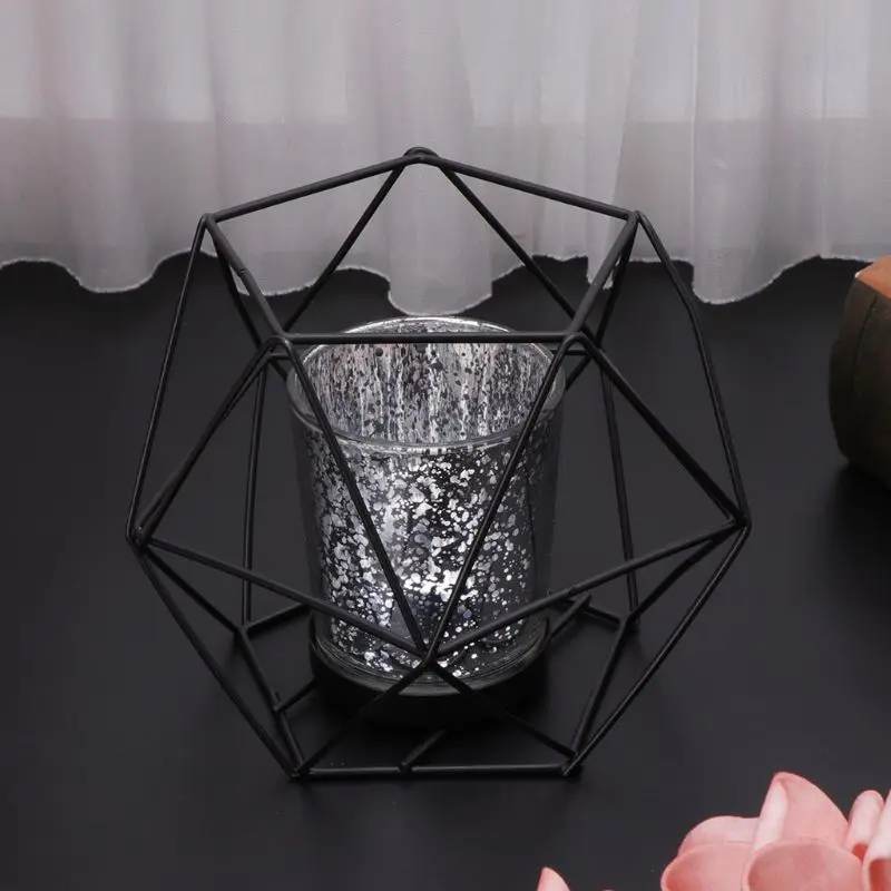 O.RoseLif, брендовый 3D геометрический подсвечник в скандинавском стиле, металлический подсвечник, свадебное украшение для дома, стеклянный подсвечник - Цвет: black