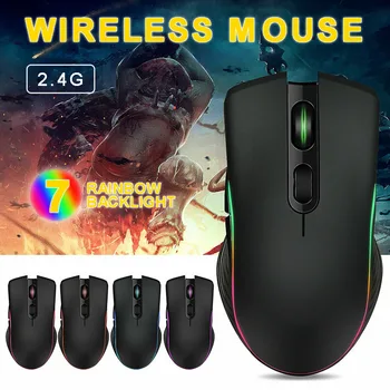 

Pohiks 1pc 2.4GHz Wireless Gaming Optical Mouse 6 Buttons Adjustable 1600DPI 7 Color Breathing LED Backlit Mice