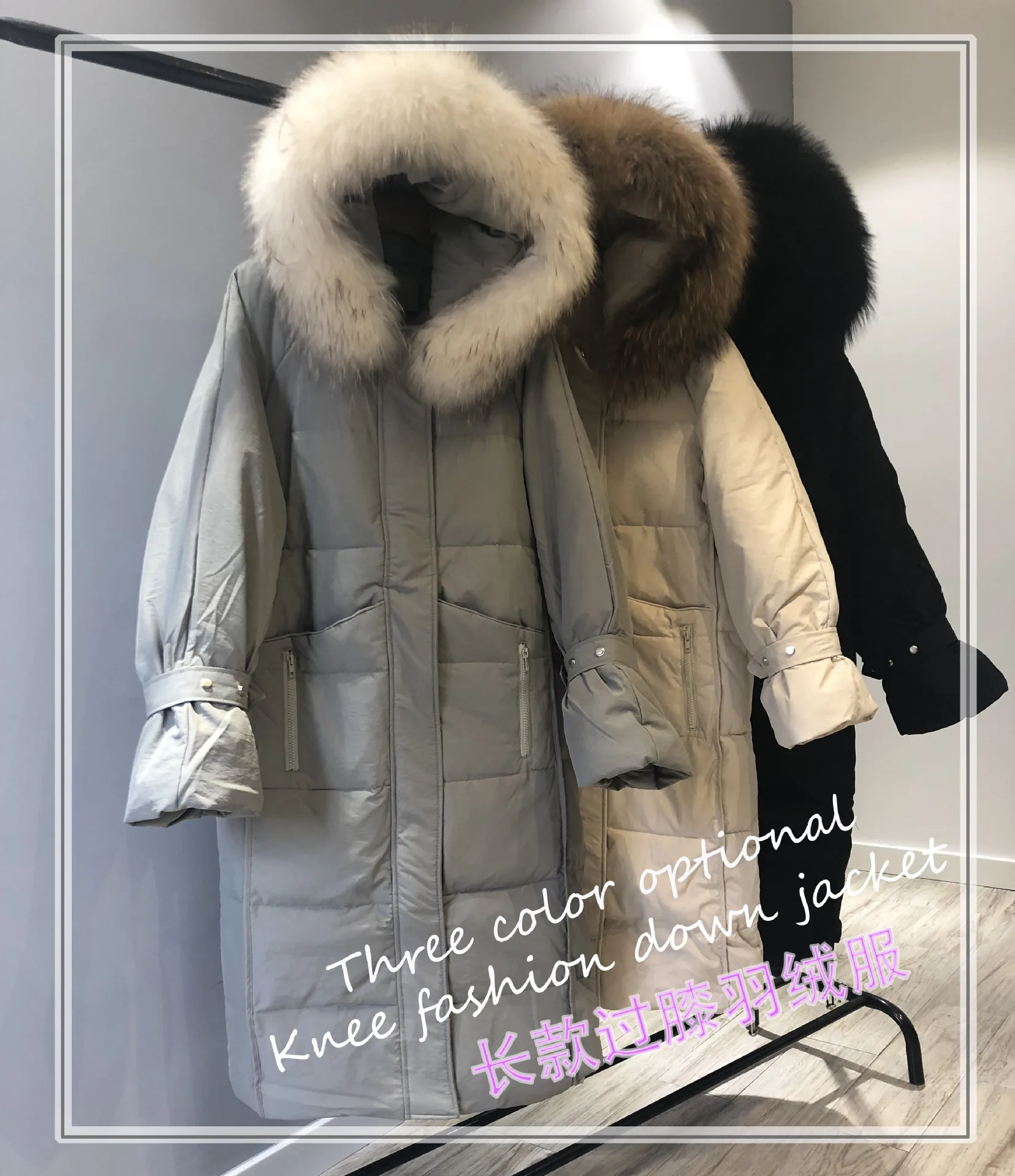 Стиль Южная Корея Dongdaemun корейский стиль выше колена пуховик женский средней длины толстый воротник из натурального меха свободный-F