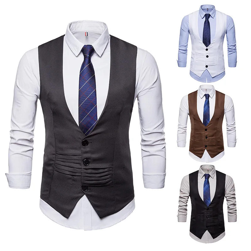 Men's V-neck Single Breasted Irregular Design Waistcoat Sportsman Suit Vest M41