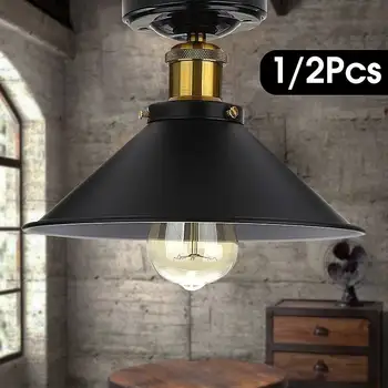 

1/2Pcs E27 Round Pendant Hanging Light Lampshade Industrial Vintage Bar Dining Room Flush Mount Ceiling Light Shade Metal