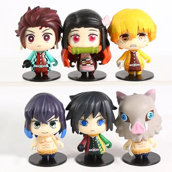

Demon Slayer Kamado Tanjirou Nezuko Zenitsu Agatsuma Hashibira Inosuke Tomioka Giyuu Q Version Dolls Figures Toys 6pcs/set